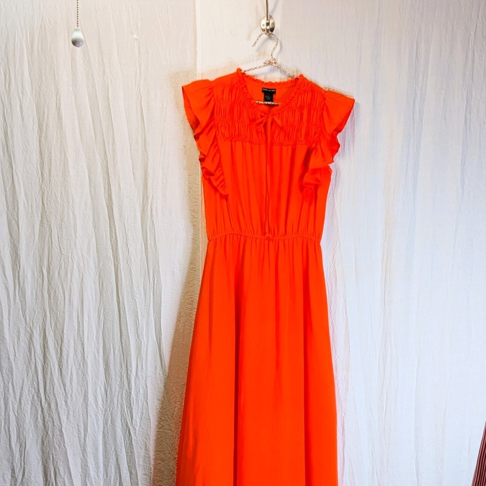 Kate & Lily Vibrant Orange Maxi Dress Size 4 Ruffle Smocked Elastic Waist Lined